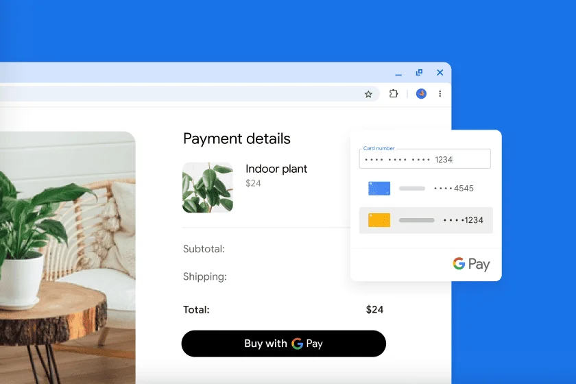 Options to use Google Pay are shown on a website to buy plants.